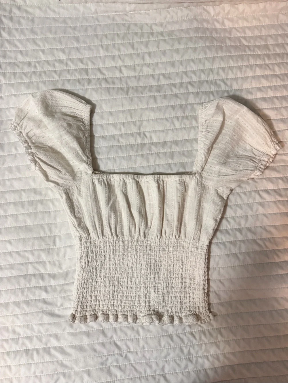 Abercrombie & Fitch Ivory Smocked Square-Neck Crop Top